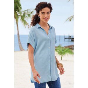 Soft Surroundings Je Veux 100% Lyocell Shirt Light Chambray Size S